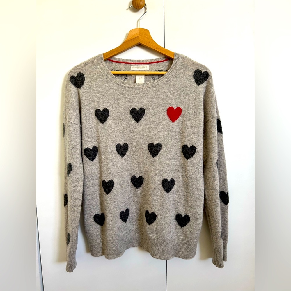 Christian Siriano 100% cashmere knit sweater grey with heart design